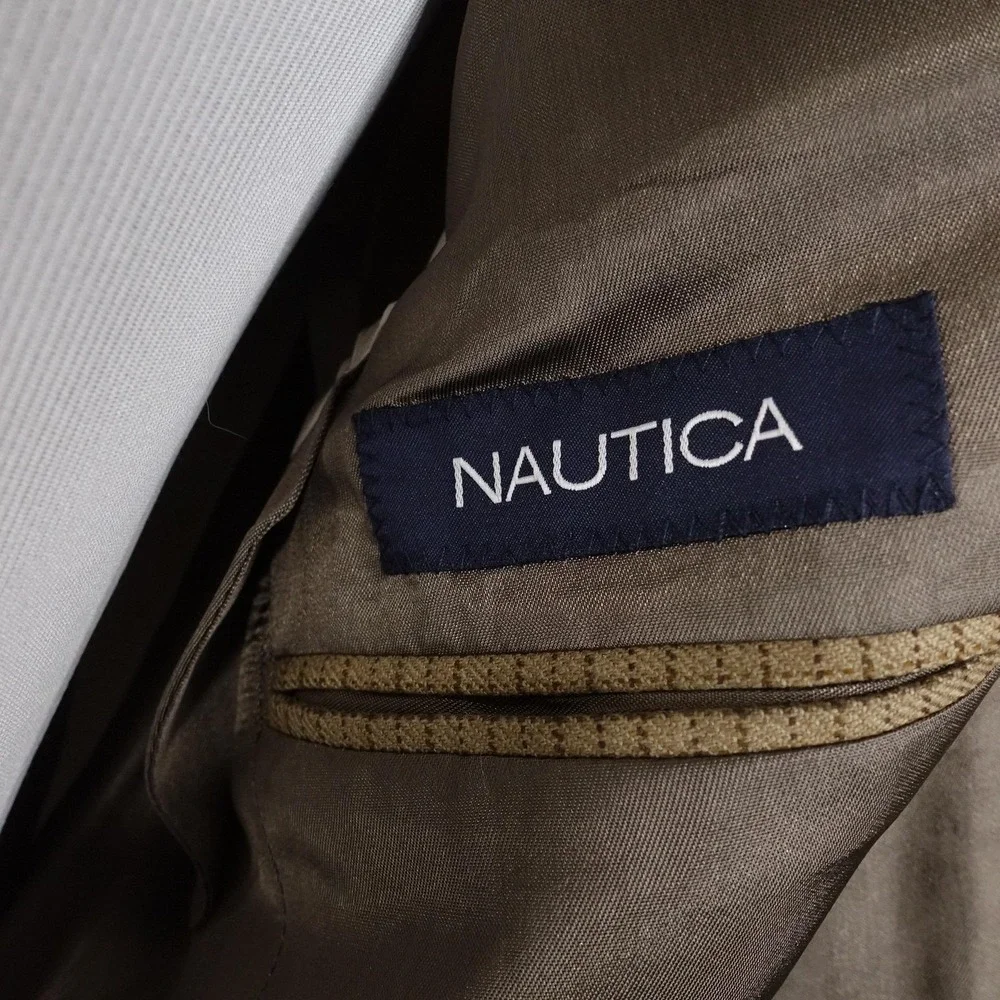 Nautica Blazer Mens 38R Beige Check Lambswool Tweed Sport Coat Jacket Notch